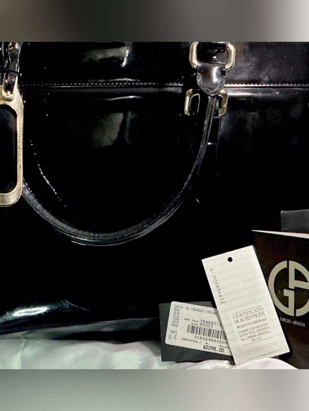 Giorgio Armani Black Patent Leather Shoulder Bag
